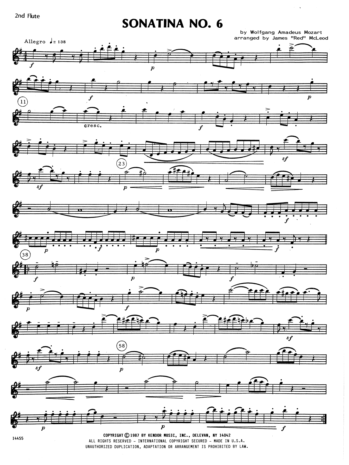 Download James 'Red' McLeod Sonatina No. 6 - 2nd Flute Sheet Music