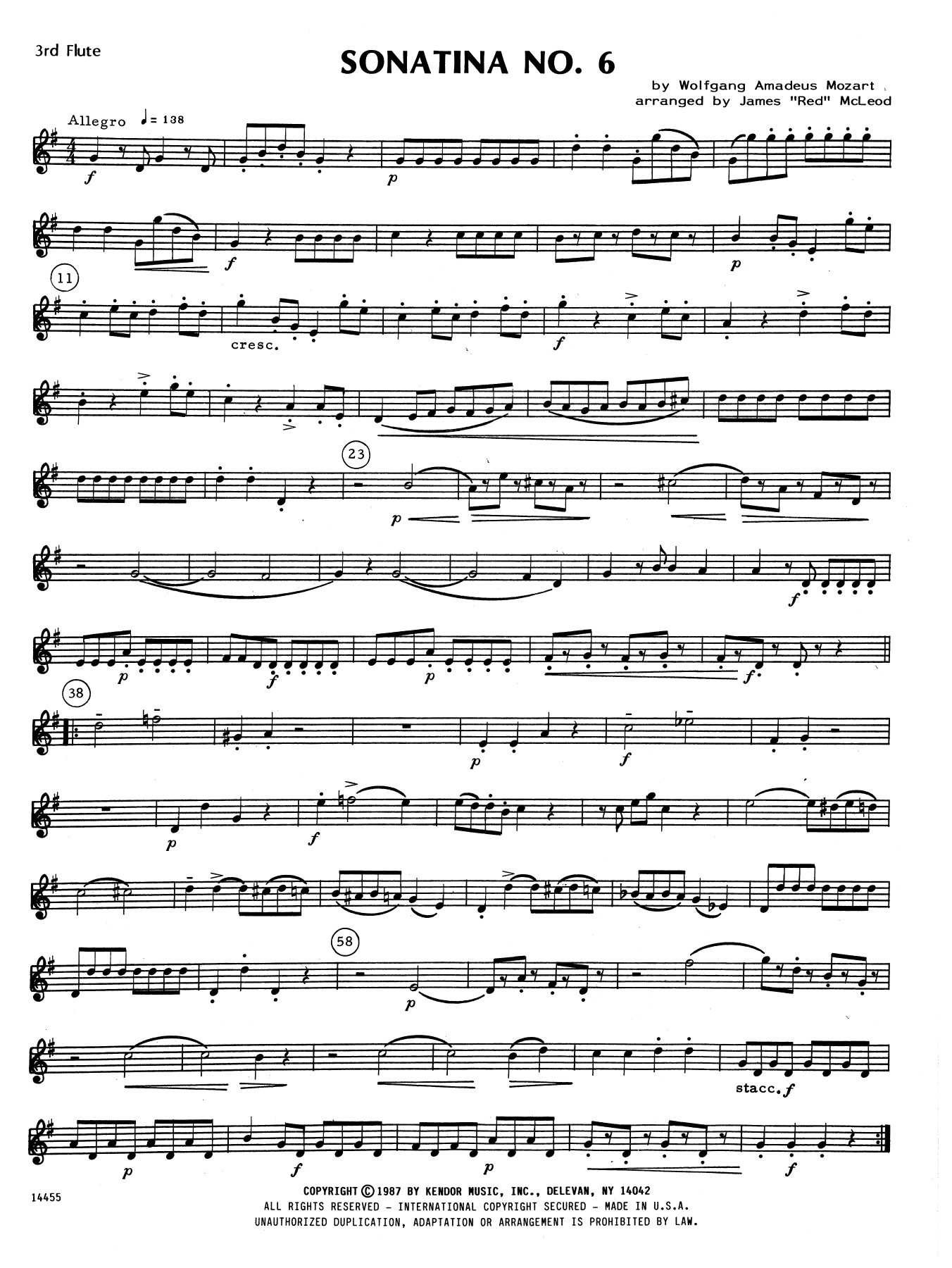 Download James 'Red' McLeod Sonatina No. 6 - 3rd C Flute Sheet Music