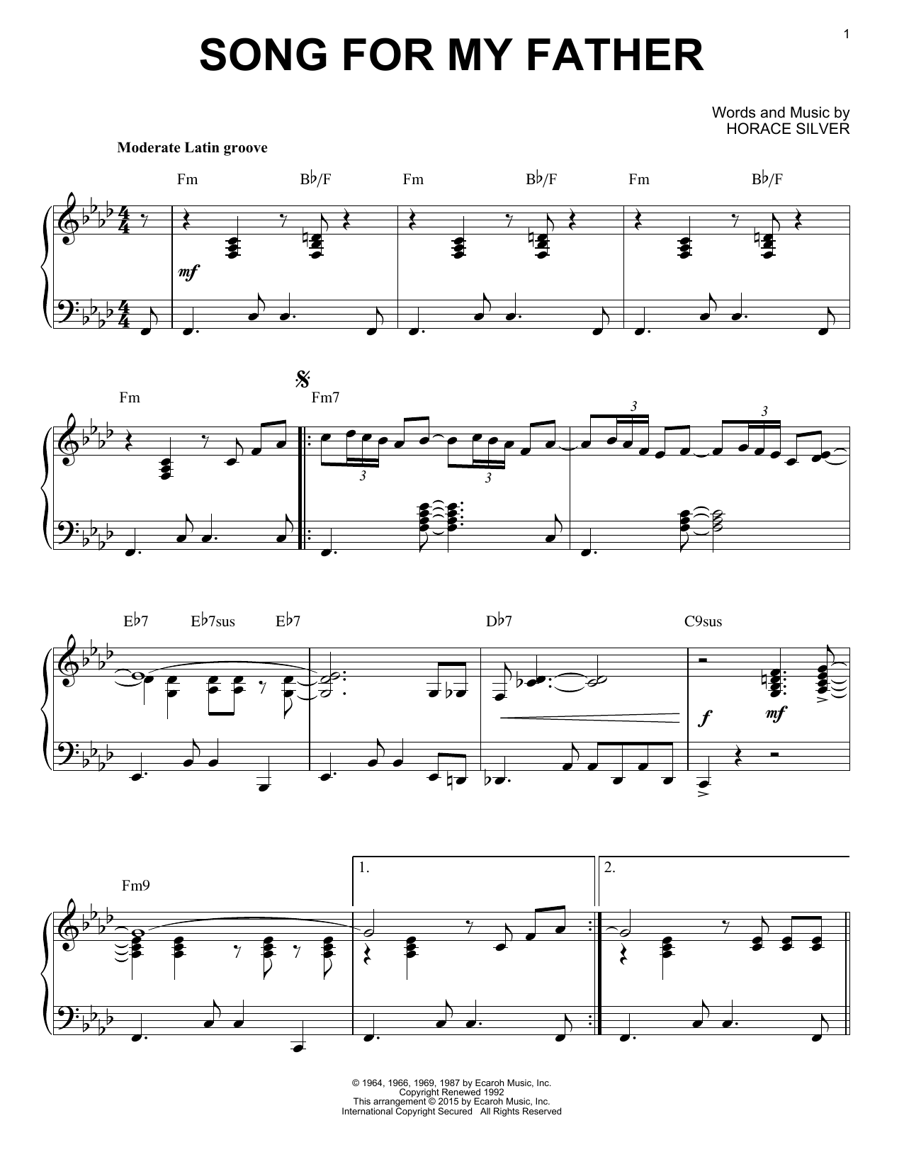Download Horace Silver Song For My Father (arr. Brent Edstrom) Sheet Music