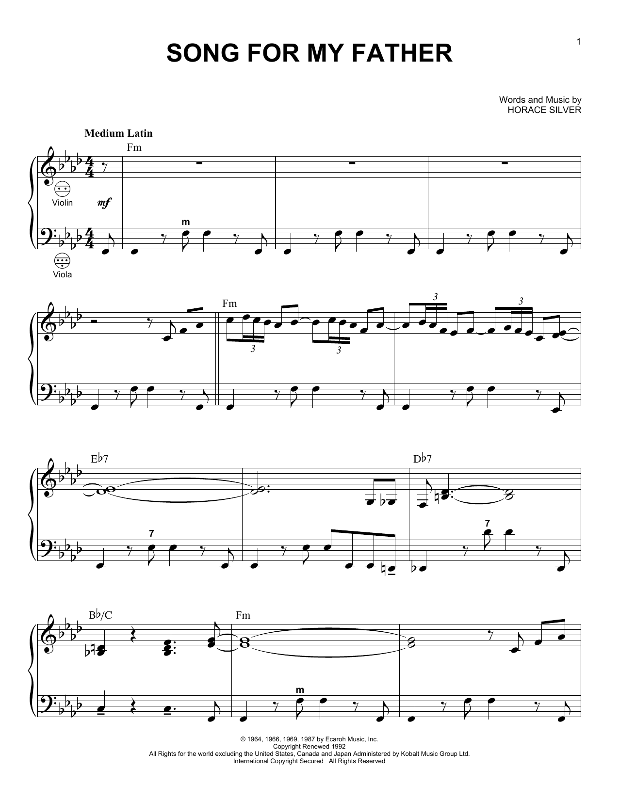 Download Horace Silver Song For My Father (arr. Gary Meisner) Sheet Music