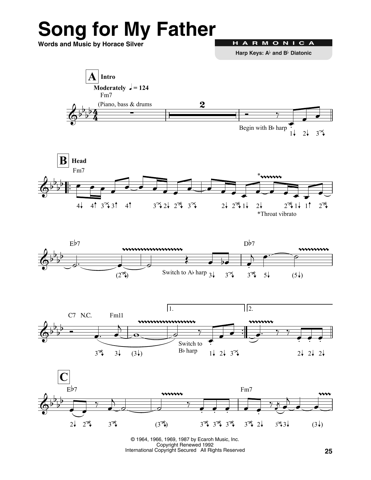 Horace Silver Song For My Father sheet music notes printable PDF score
