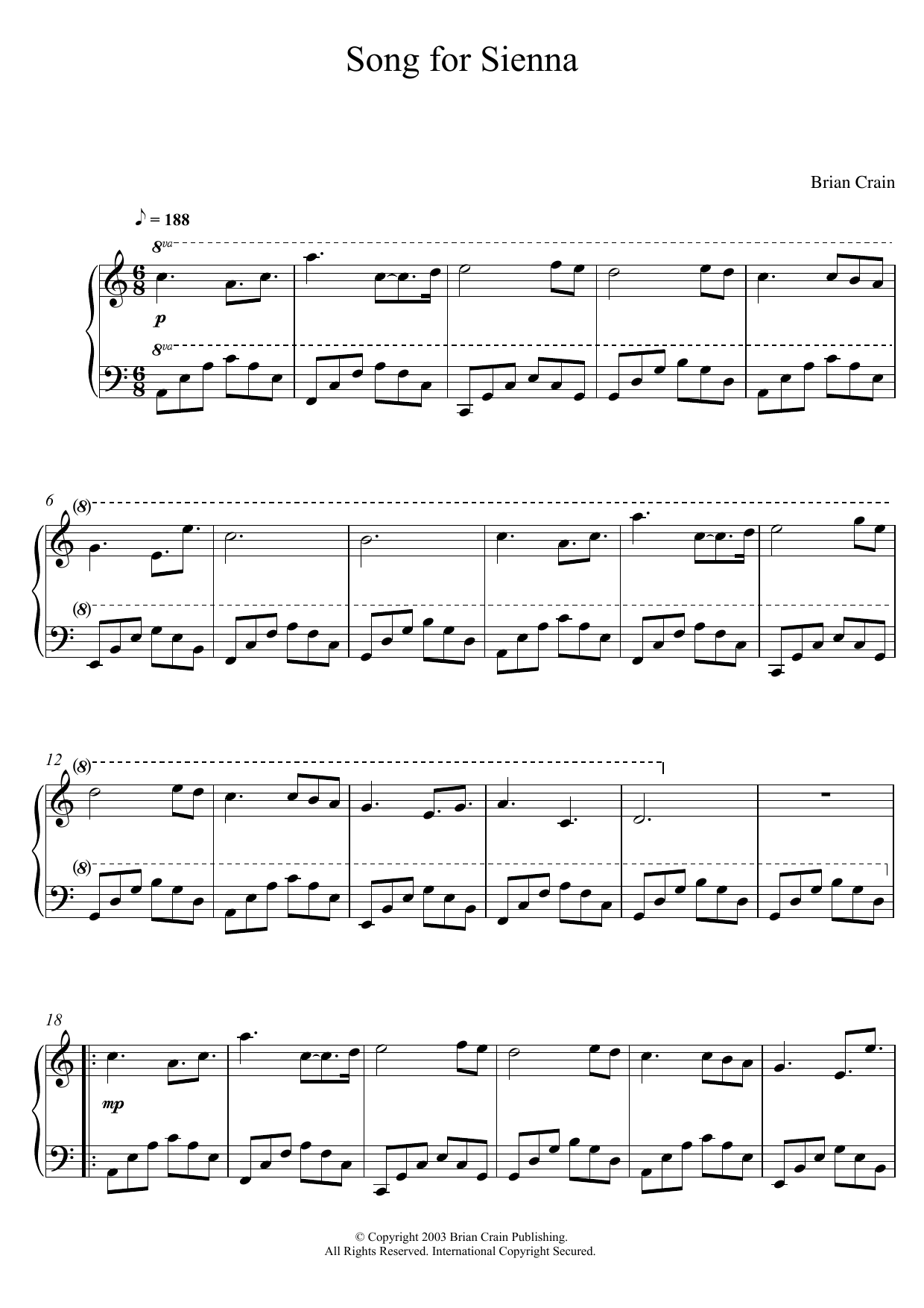 Download Brian Crain Song For Sienna Sheet Music