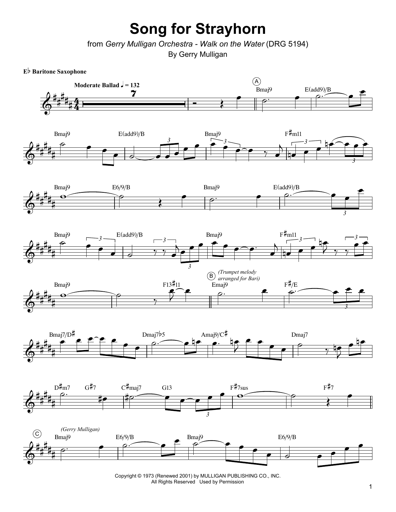 Download Gerry Mulligan Song For Strayhorn Sheet Music