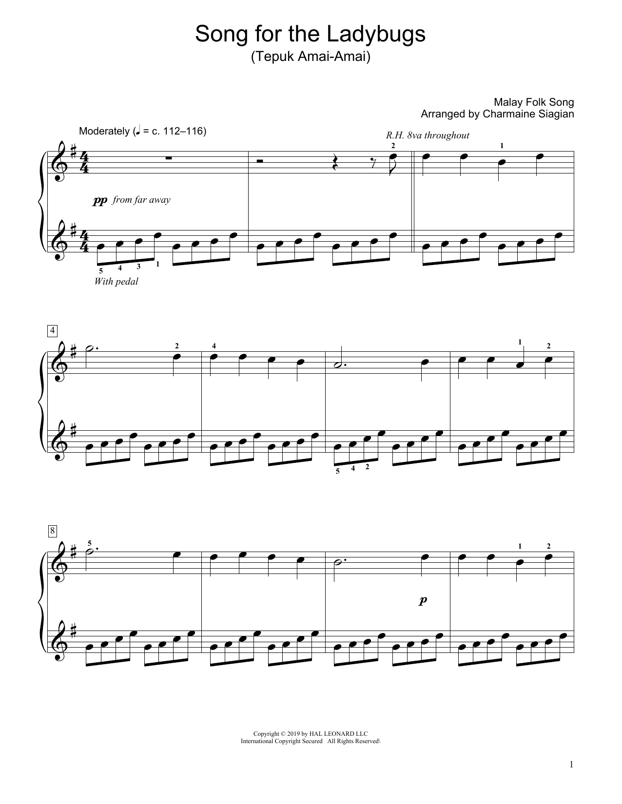 Download Traditional Song For The Ladybugs (Tepuk Amai-Amai) Sheet Music