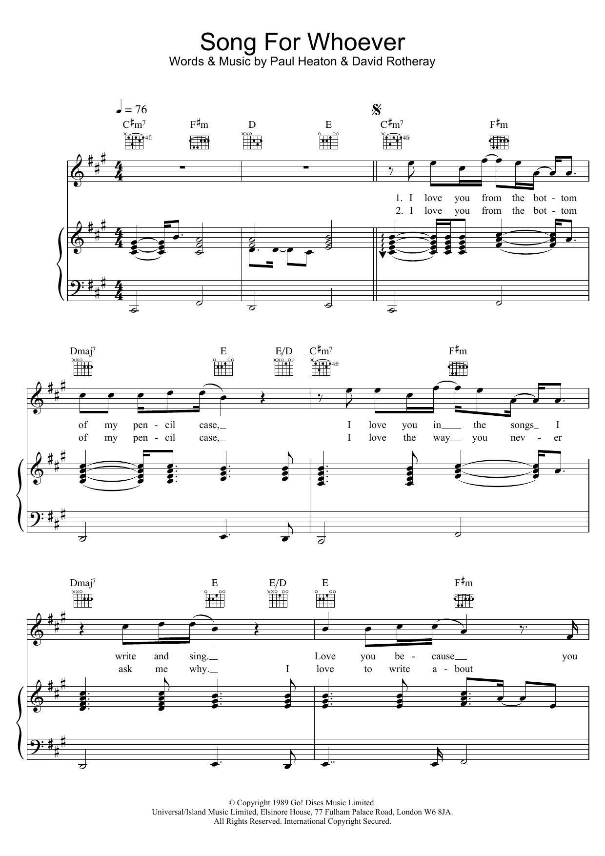 Download The Beautiful South Song For Whoever Sheet Music