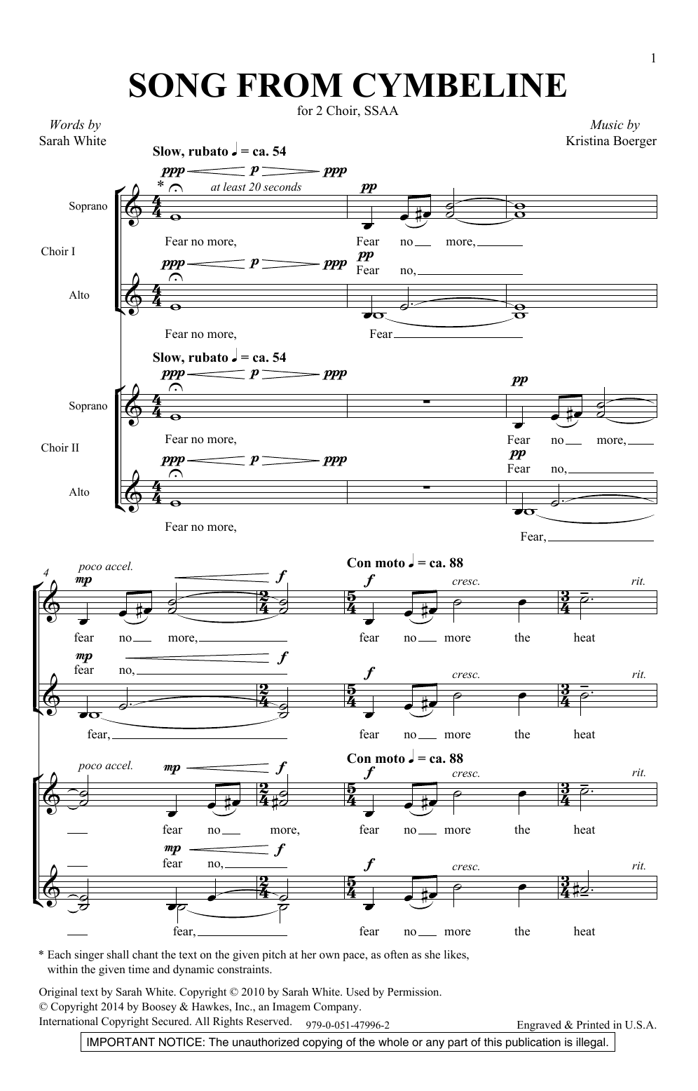 Download Kristina Boerger Song From Cymbeline Sheet Music
