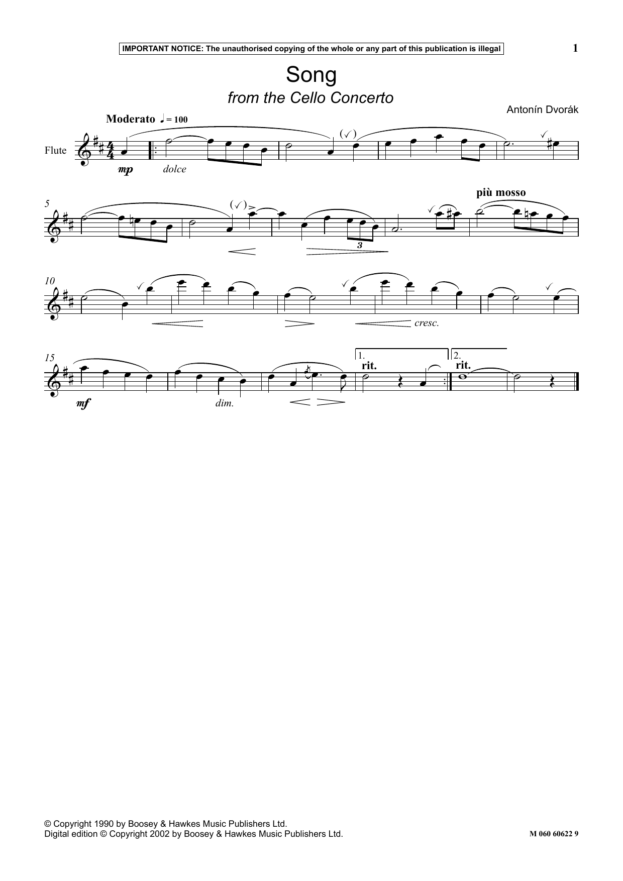 Download Antonín Dvorák Song (from The Cello Concerto) Sheet Music