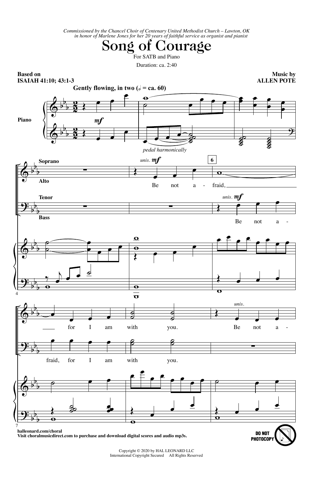 Download Allen Pote Song Of Courage Sheet Music