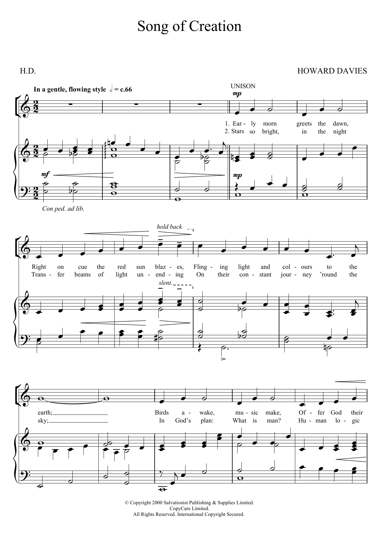 Download The Salvation Army Song Of Creation Sheet Music
