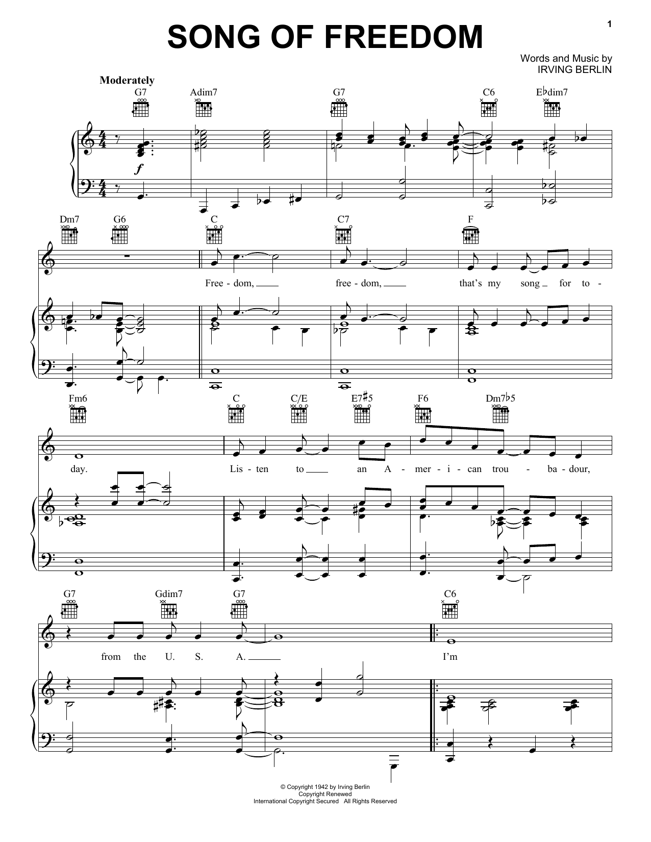 Download Irving Berlin Song Of Freedom Sheet Music