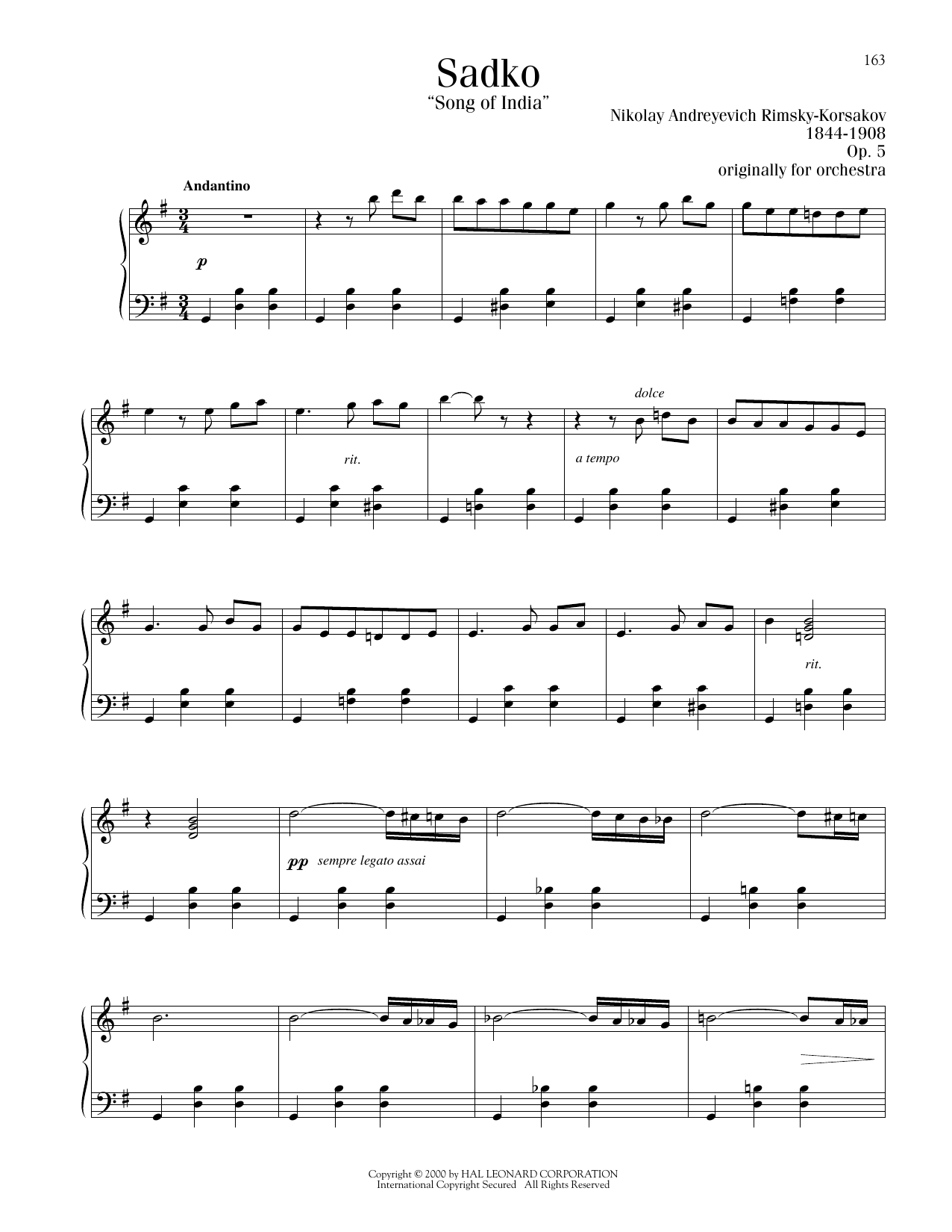 Nikolai Rimsky-Korsakov Song Of India sheet music notes printable PDF score