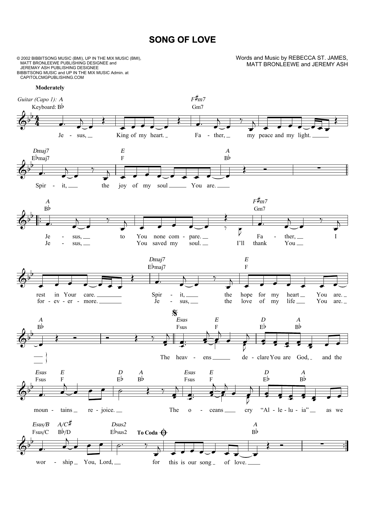 Download Rebecca St. James Song Of Love Sheet Music
