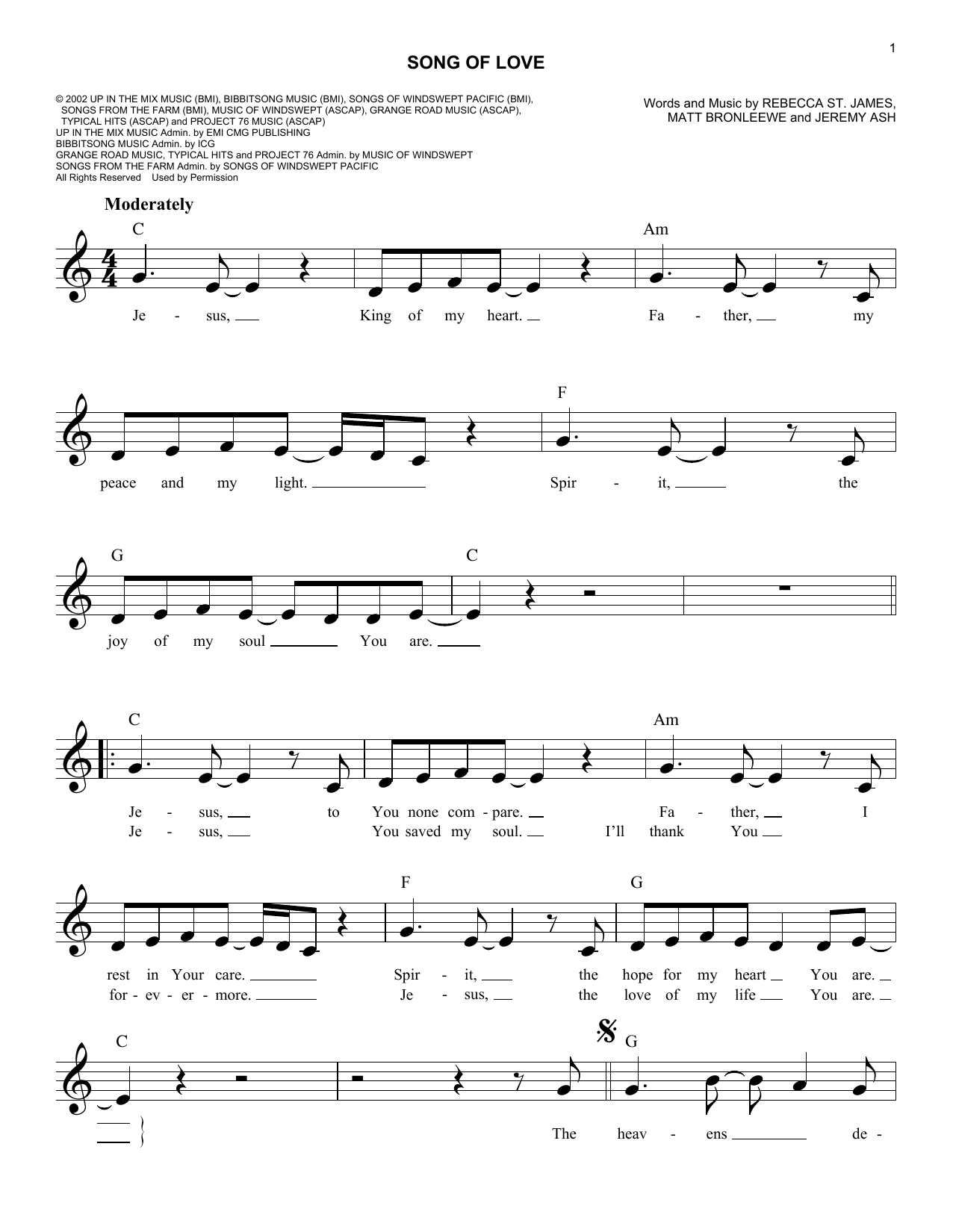 Download Rebecca St. James Song Of Love Sheet Music