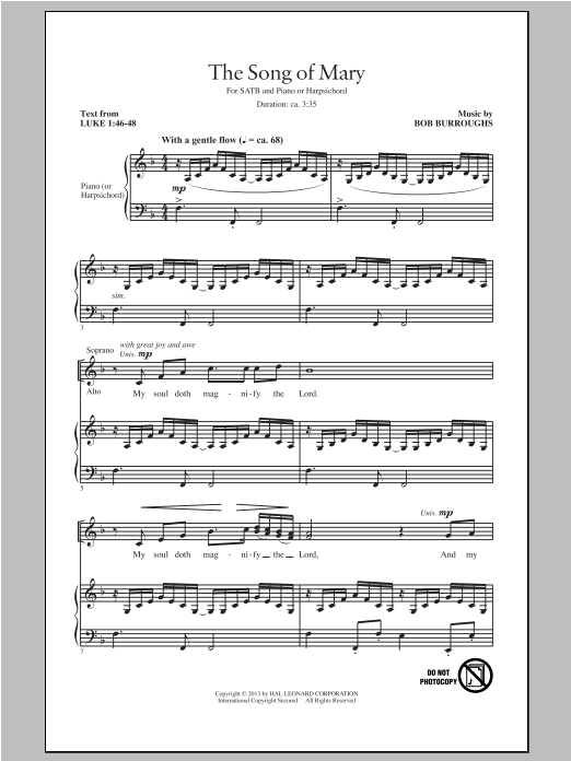 Download Bob Burroughs Song Of Mary Sheet Music