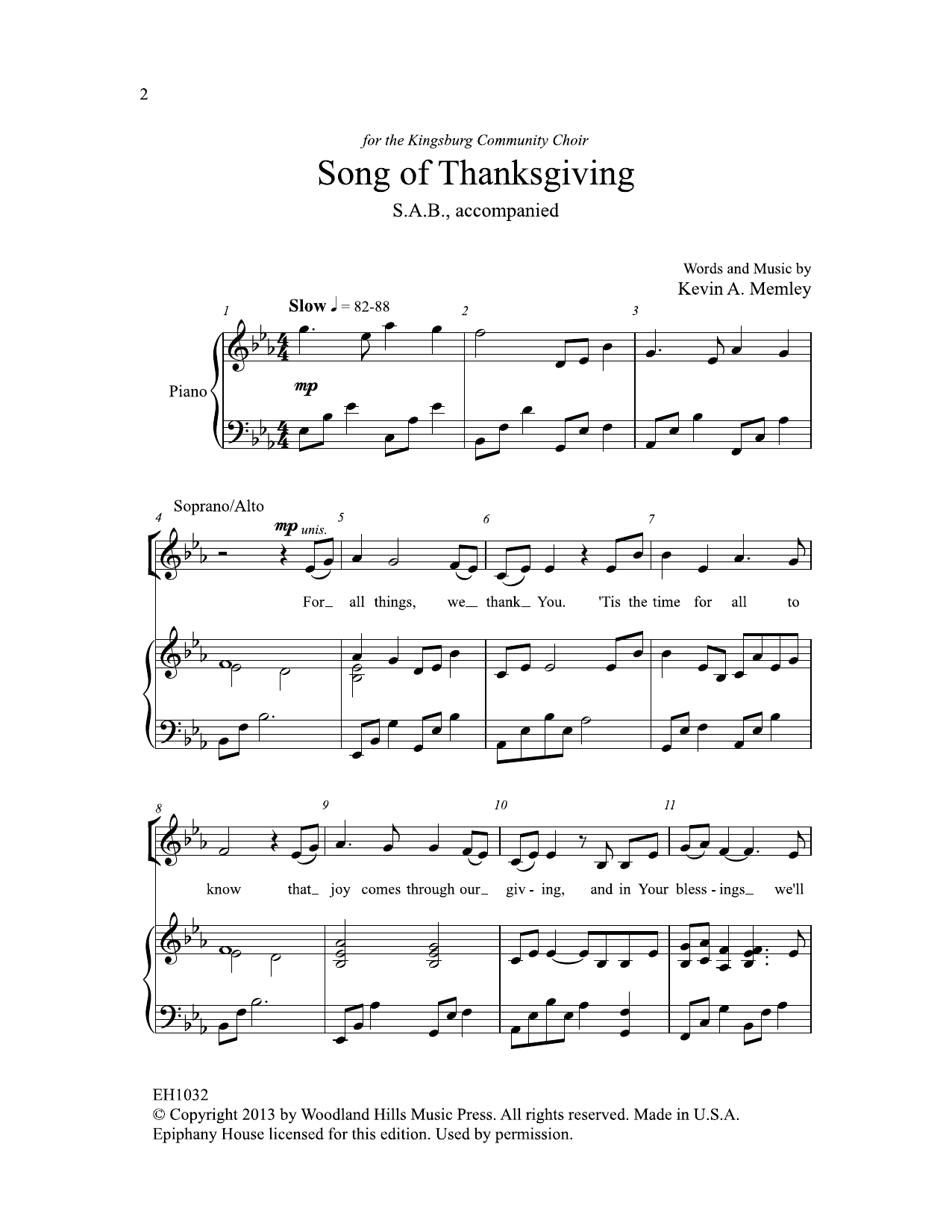 Download Kevin Memley Song Of Thanksgiving Sheet Music