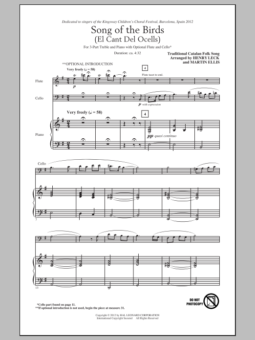 Download Henry Leck Song Of The Birds (El Cant Del Ocells) Sheet Music