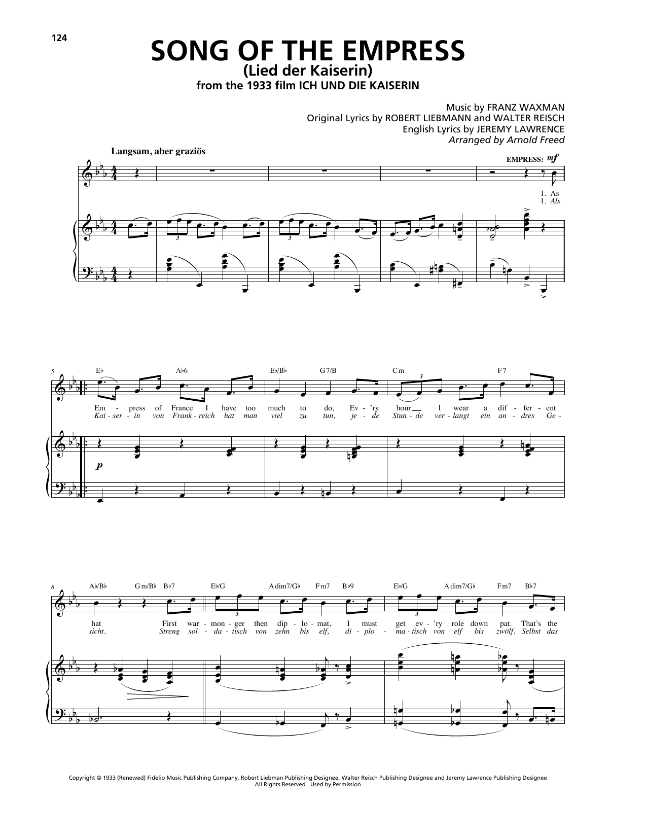 Download Franz Waxman Song Of The Empress (Lied der Kaiserin) Sheet Music