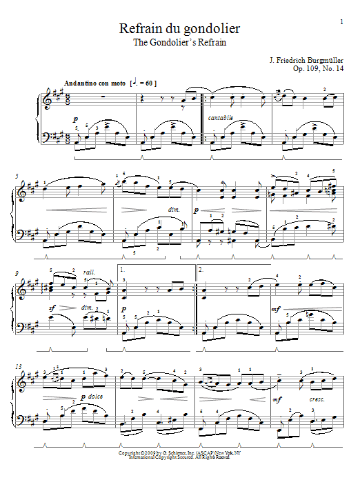 Download Friedrich Burgmuller Song Of The Gondolier Sheet Music