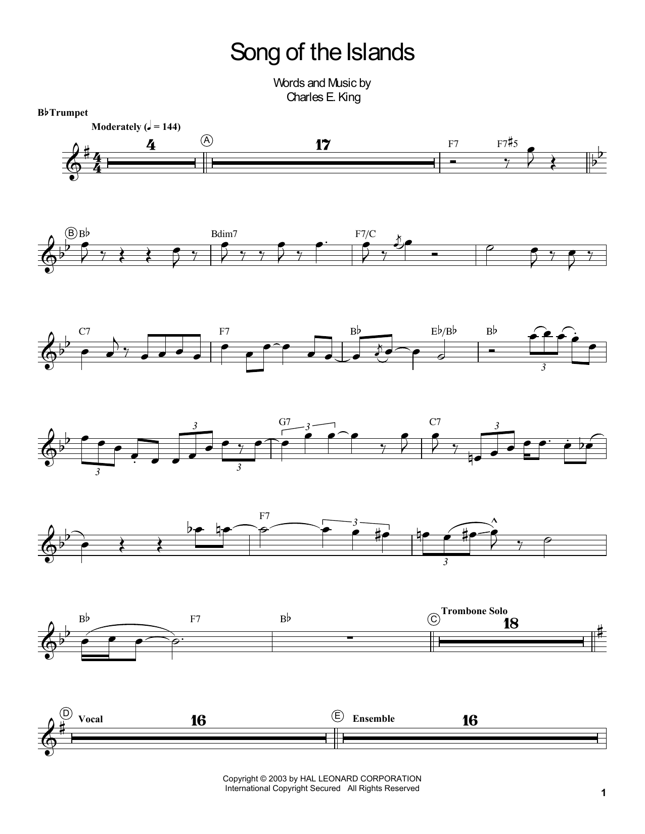 Download Louis Armstrong Song Of The Islands Sheet Music
