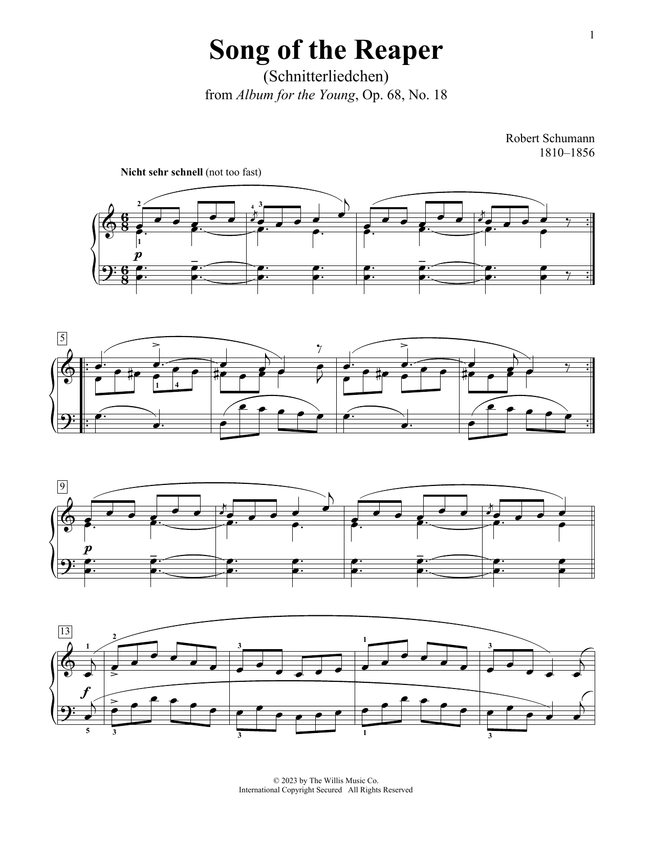 Robert Schumann Song Of The Reaper (Schnetterliedchen), Op. 68, No. 18 sheet music notes printable PDF score