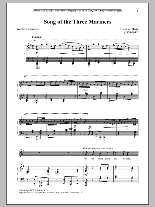 Download Hamilton Harty Song Of The Three Mariners Sheet Music