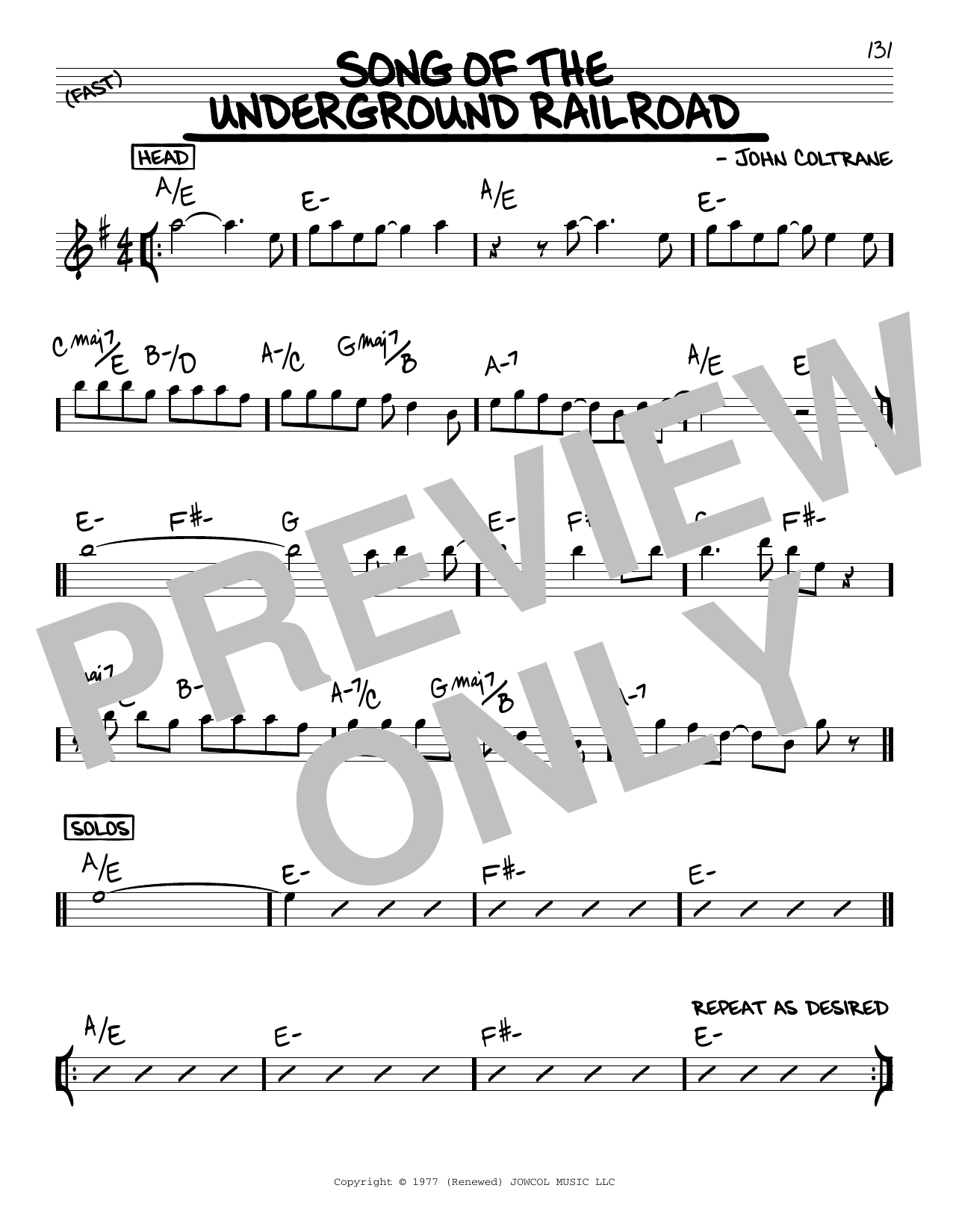 Download John Coltrane Song Of The Underground Railroad Sheet Music