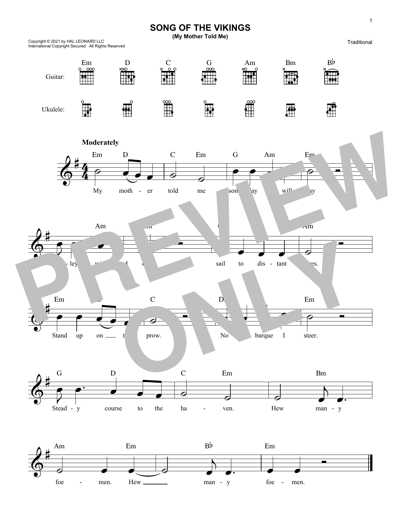 Download Traditional Song Of The Vikings Sheet Music