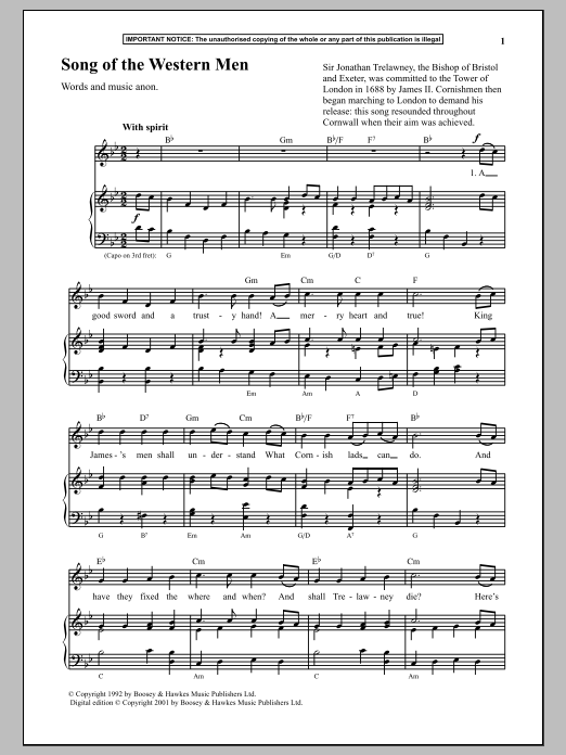 Download Anonymous Song Of The Western Men Sheet Music