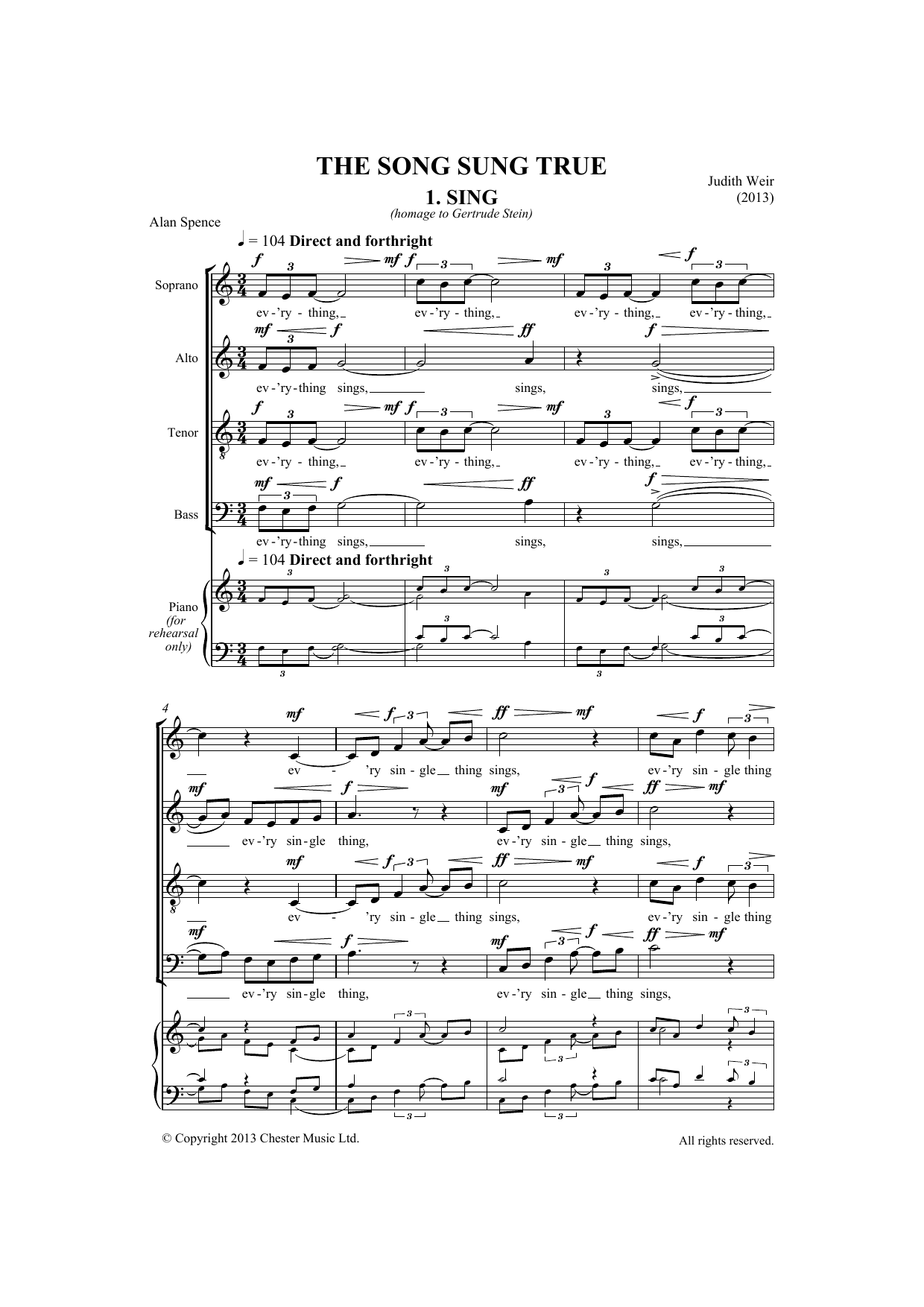 Download Judith Weir Song Sung True Sheet Music