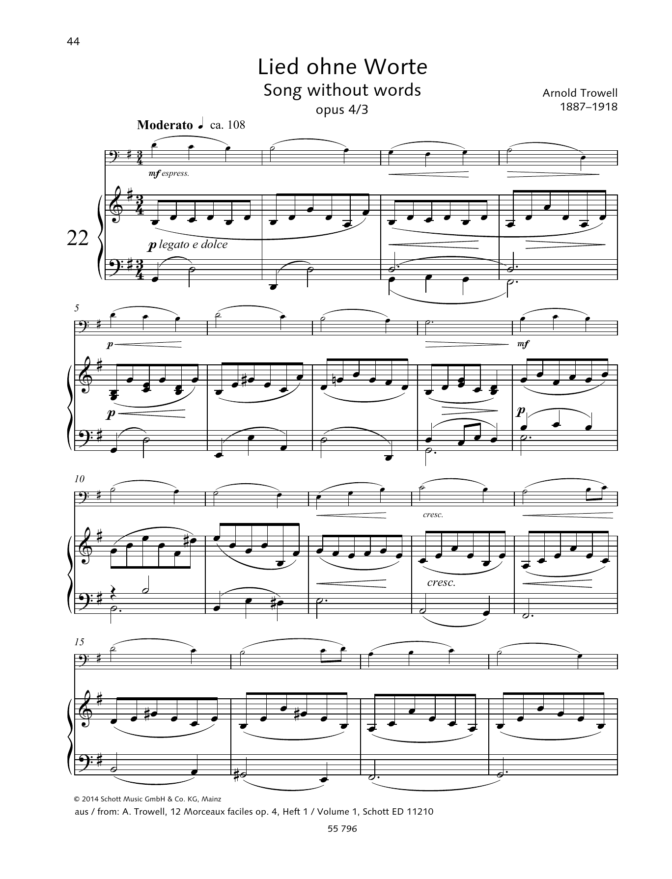 Download Arnold Trowell Song Without Words Sheet Music