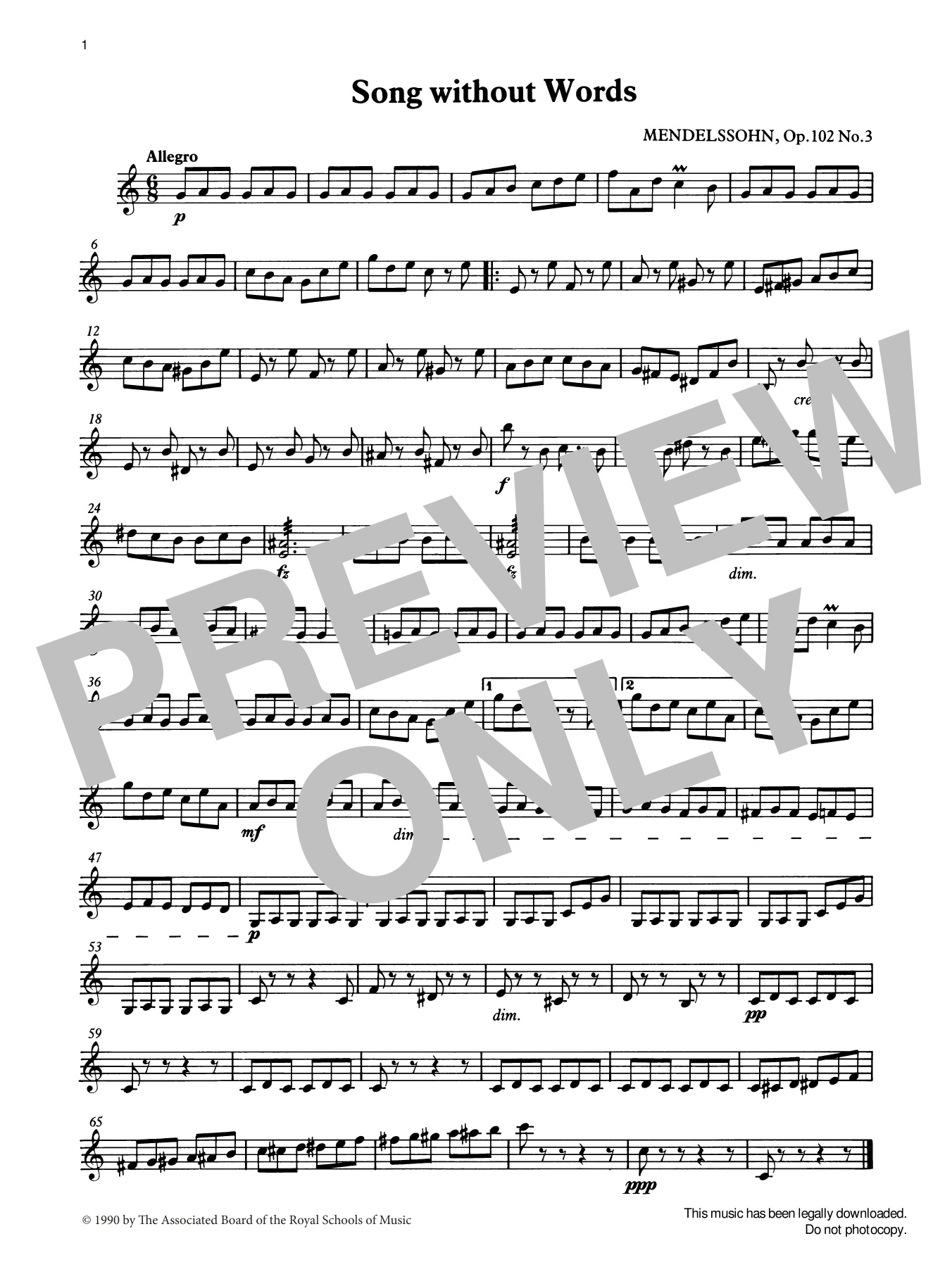 Download Felix Mendelssohn Song without Words from Graded Music fo Sheet Music