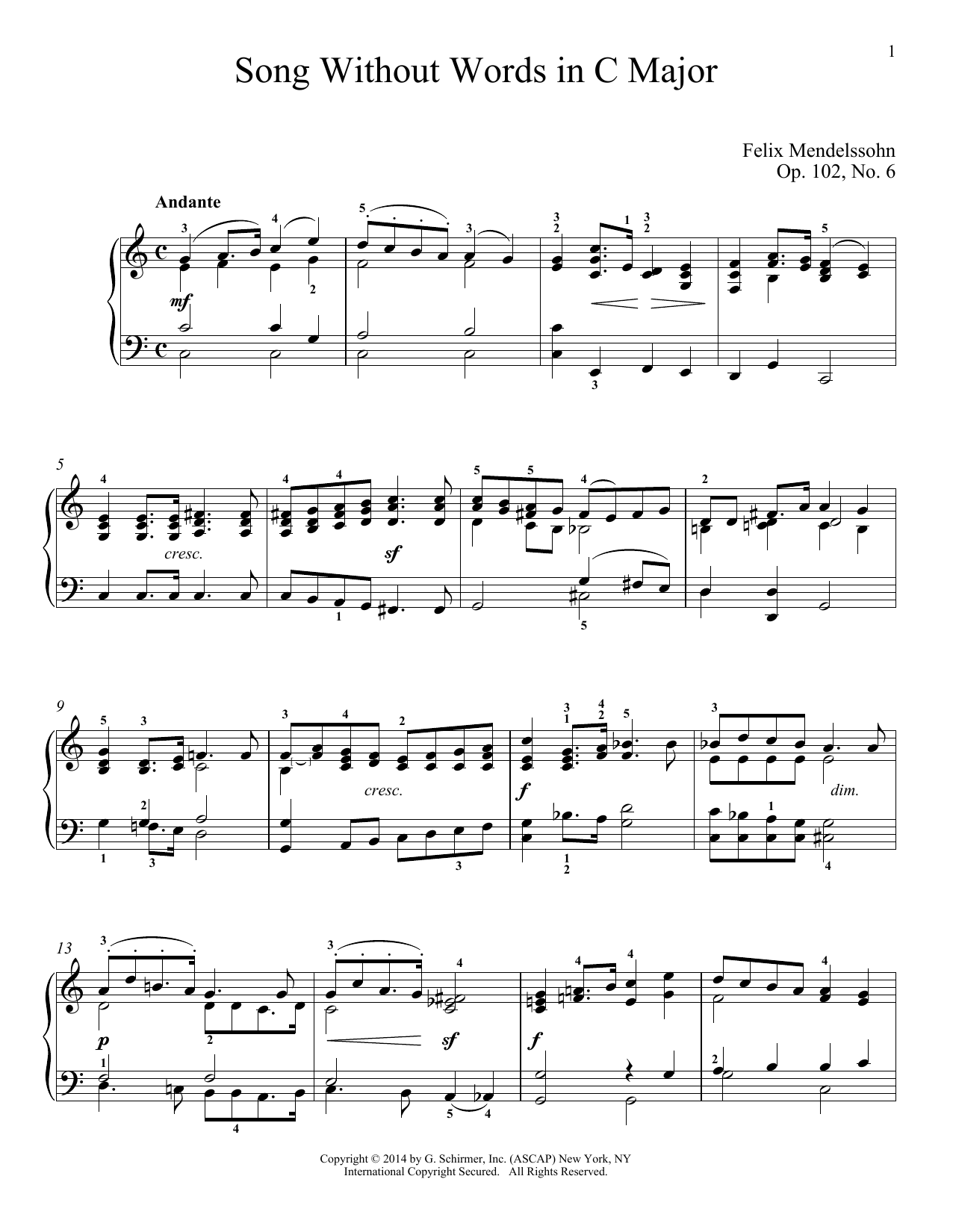 Download Immanuela Gruenberg Song Without Words In C Major, Op. 102, Sheet Music