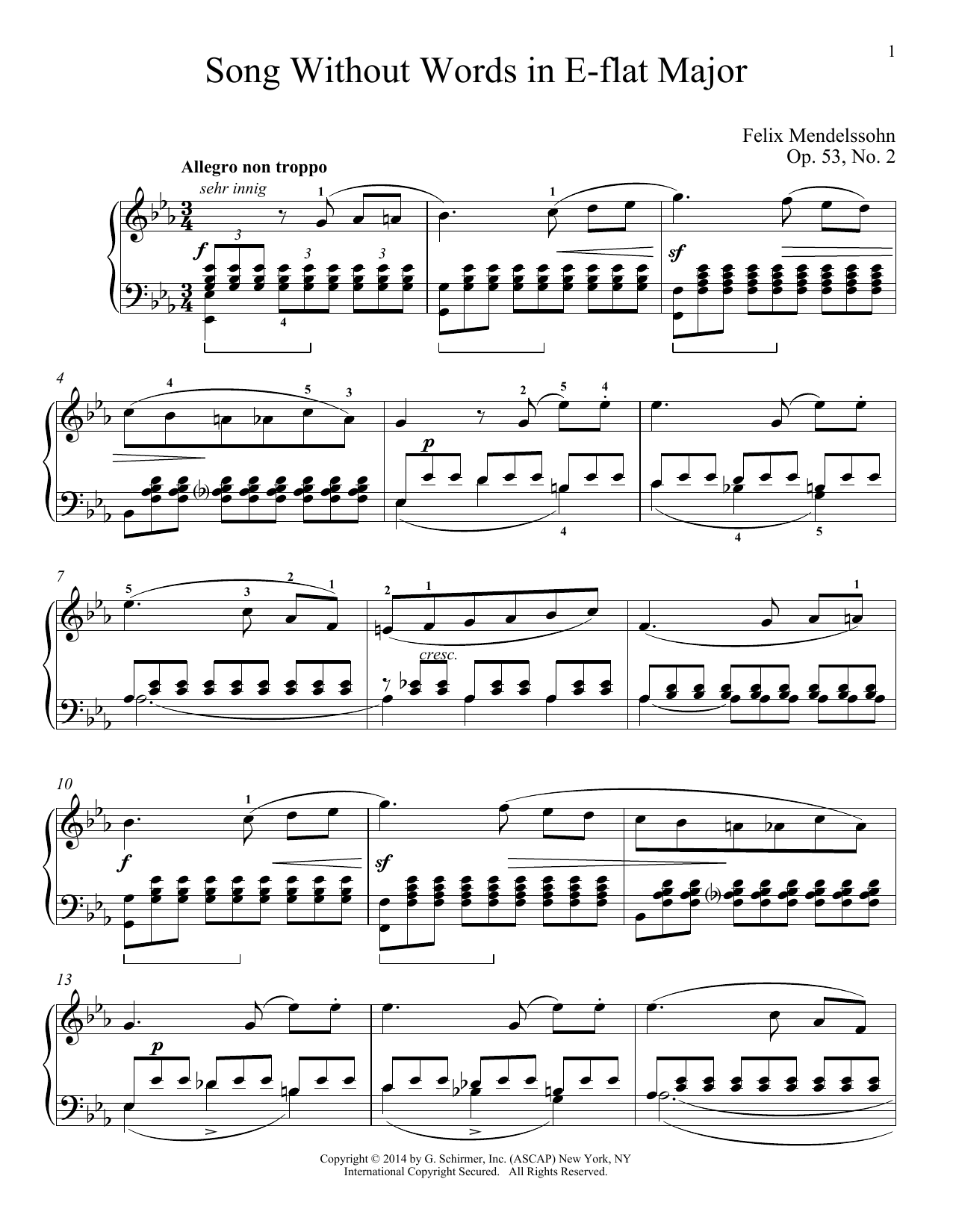 Download Immanuela Gruenberg Song Without Words In E-Flat Major, Op. Sheet Music