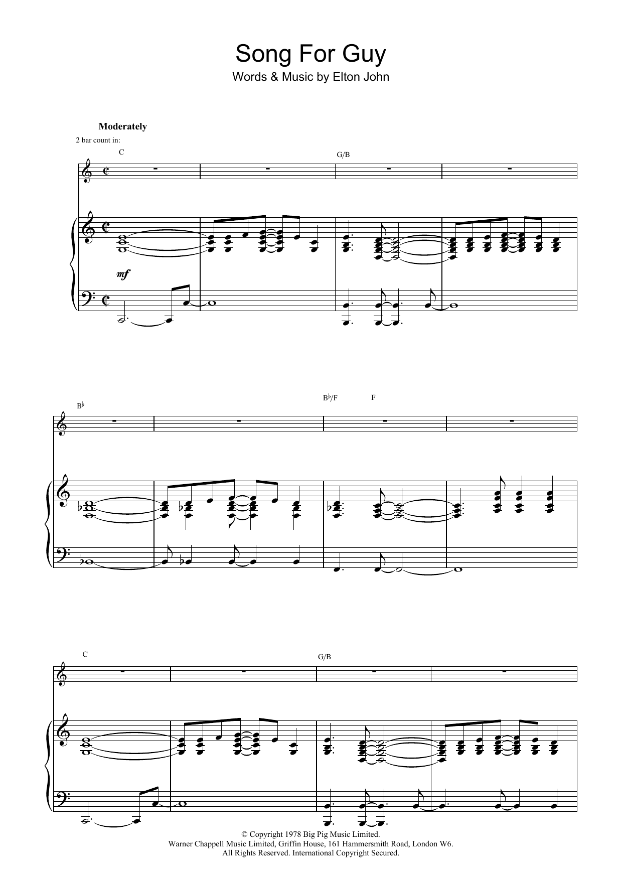 Elton John Song For Guy sheet music notes printable PDF score