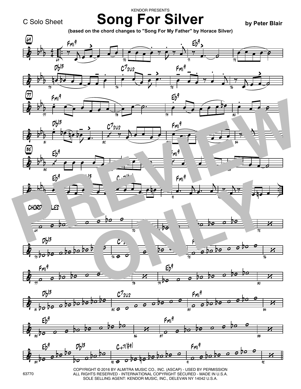 Download Peter Blair Song For Silver (based on Song For My F Sheet Music