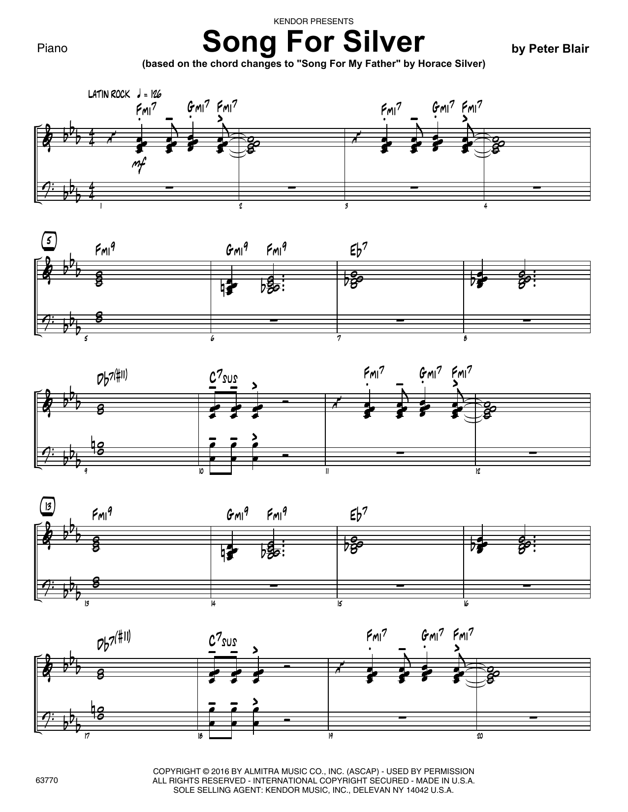 Download Peter Blair Song For Silver (based on Song For My F Sheet Music