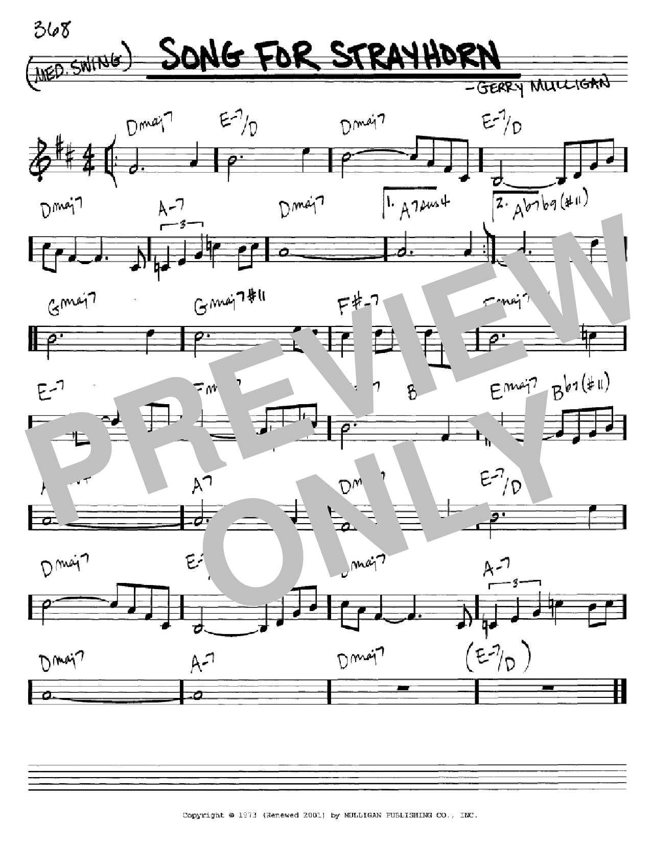 Gerry Mulligan Song For Strayhorn sheet music notes printable PDF score