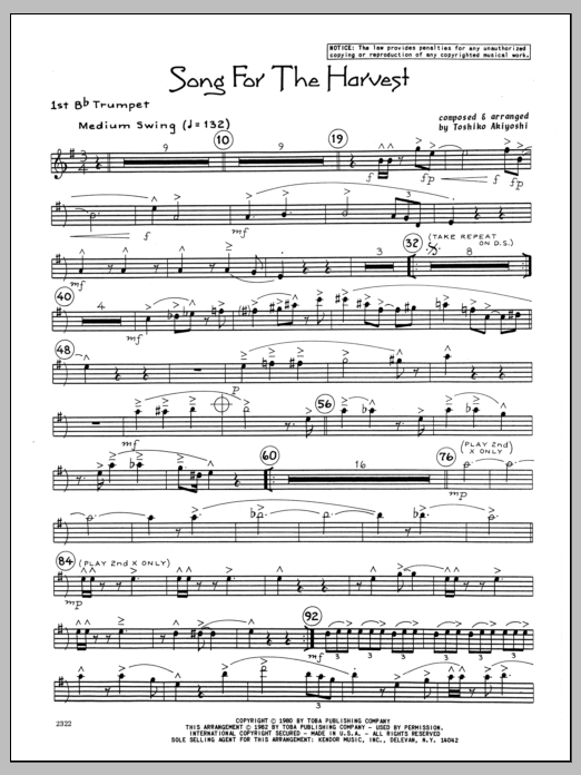 Download Toshiko Akiyoshi Song For The Harvest - 1st Bb Trumpet Sheet Music