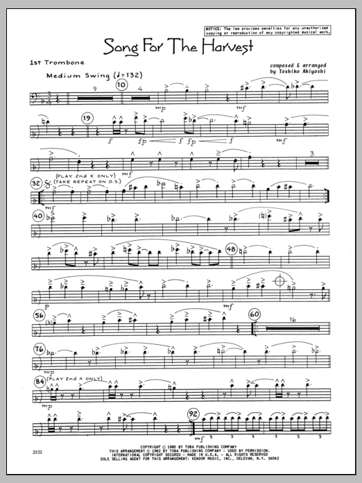 Download Toshiko Akiyoshi Song For The Harvest - 1st Trombone Sheet Music