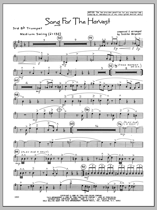 Download Toshiko Akiyoshi Song For The Harvest - 3rd Bb Trumpet Sheet Music