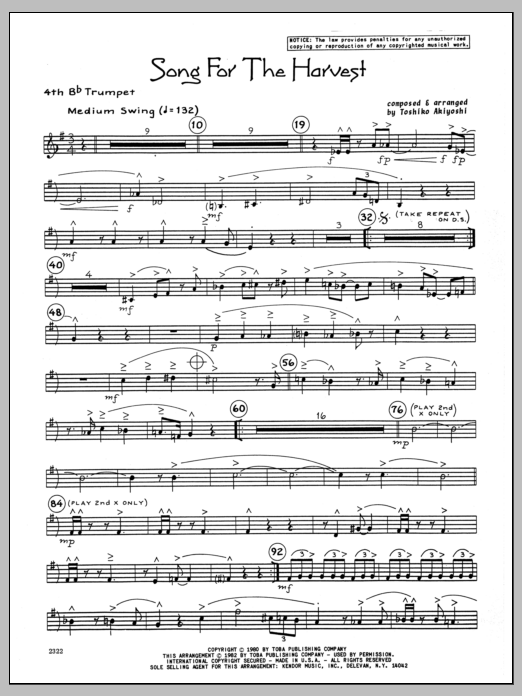 Download Toshiko Akiyoshi Song For The Harvest - 4th Bb Trumpet Sheet Music