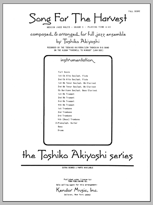 Download Toshiko Akiyoshi Song For The Harvest - Full Score Sheet Music