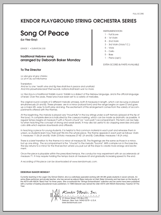 Download Deborah Baker Monday Song Of Peace (Lo Yisa Goy) - Full Scor Sheet Music