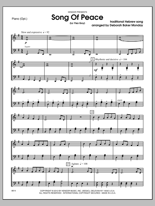 Download Deborah Baker Monday Song Of Peace (Lo Yisa Goy) - Piano Sheet Music