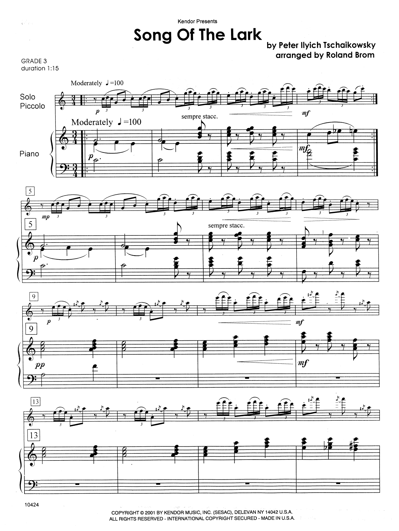 Download Brom Song of the Lark - Piano Sheet Music