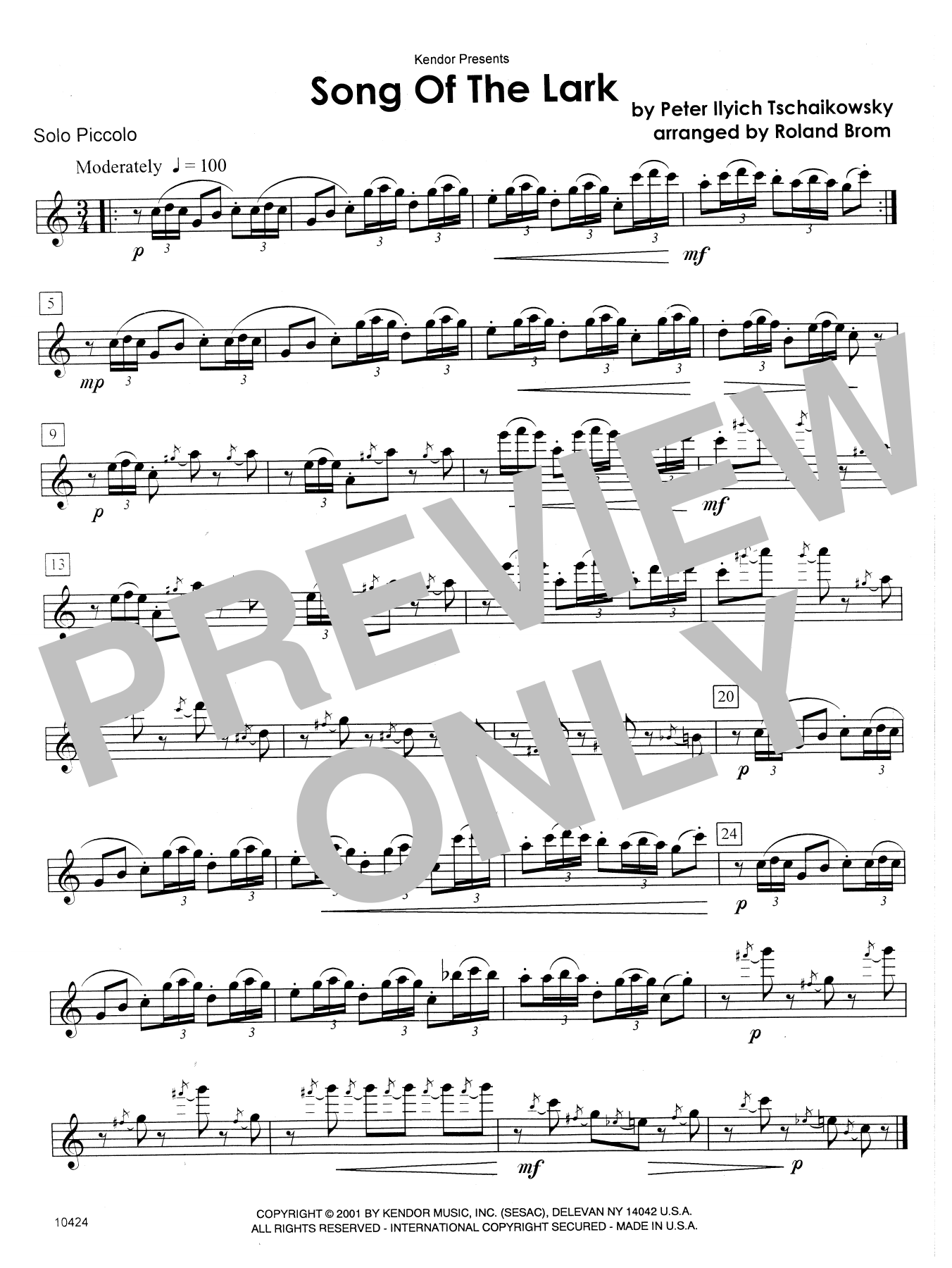 Download Brom Song of the Lark - Solo Piccolo Sheet Music