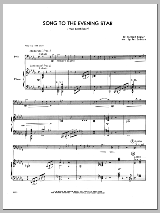 Download Art Dedrick Song To The Evening Star - Piano Sheet Music