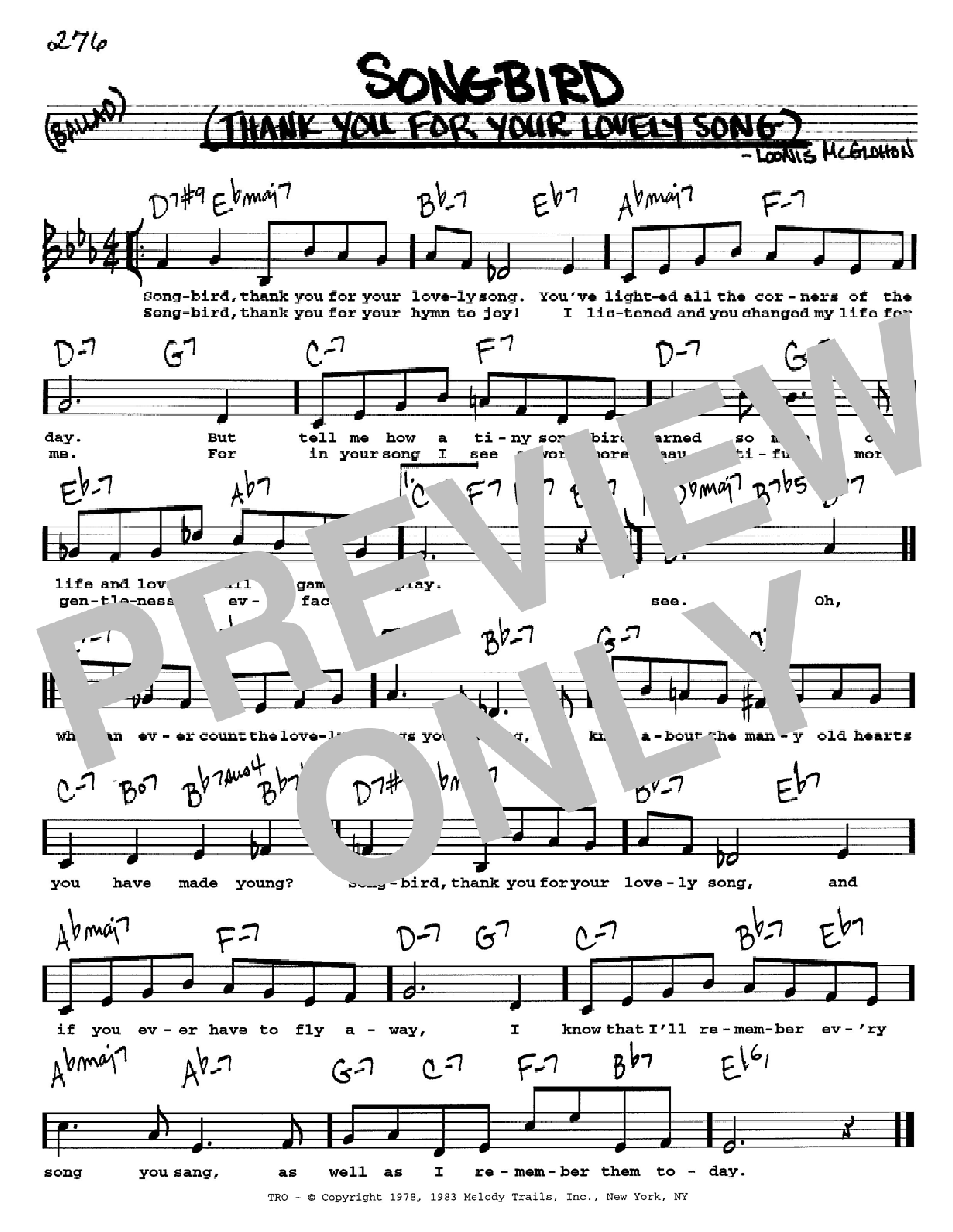 Download Loonis McGlohon Songbird (Thank You For Your Lovely Son Sheet Music
