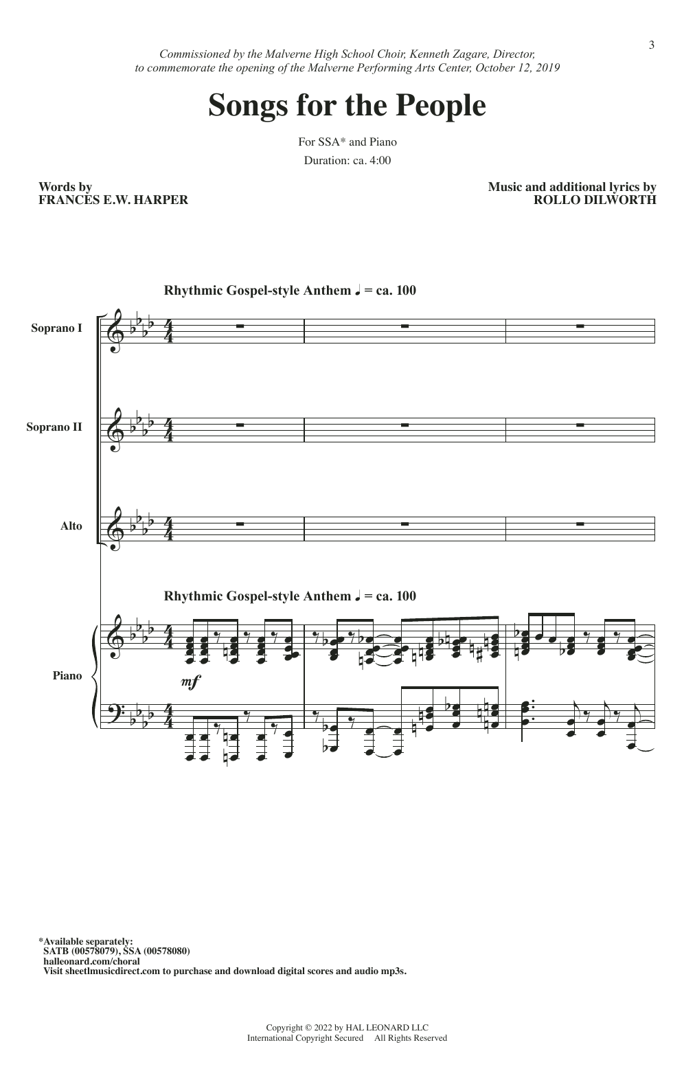 Download Rollo Dilworth Songs For The People Sheet Music