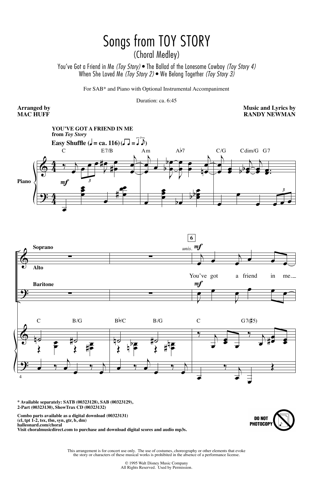 Download Randy Newman Songs from Toy Story (Choral Medley) (a Sheet Music